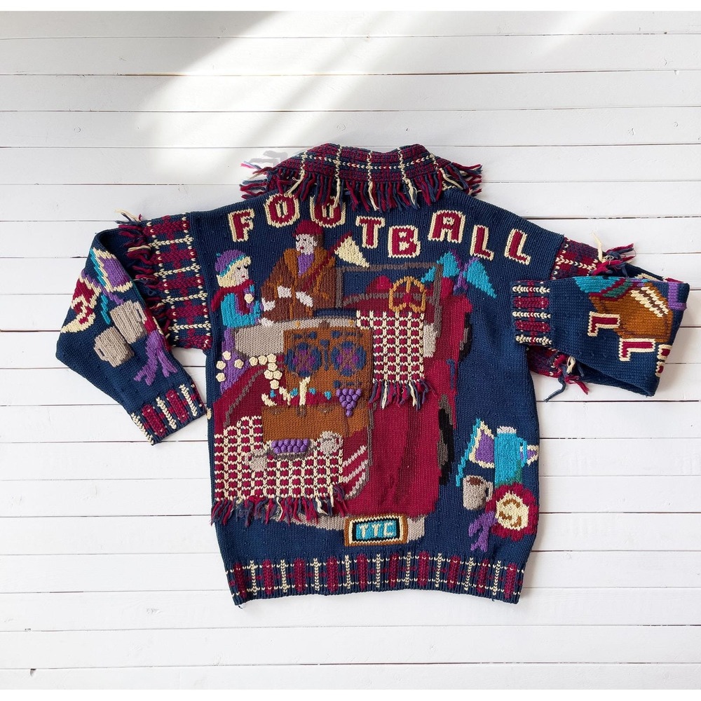 Traditional Trading sweater‎ vtg Americana novelty football tailgating cardigan